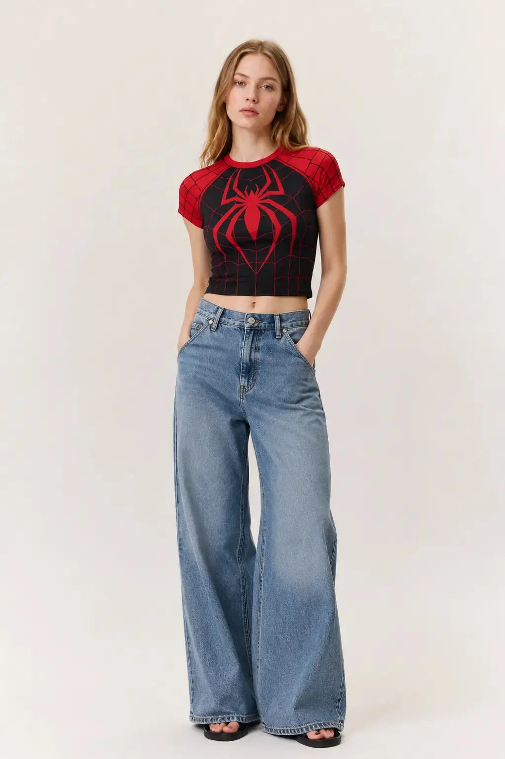 women’s baby tee Web of Power Graphic Tee Street Style Olven